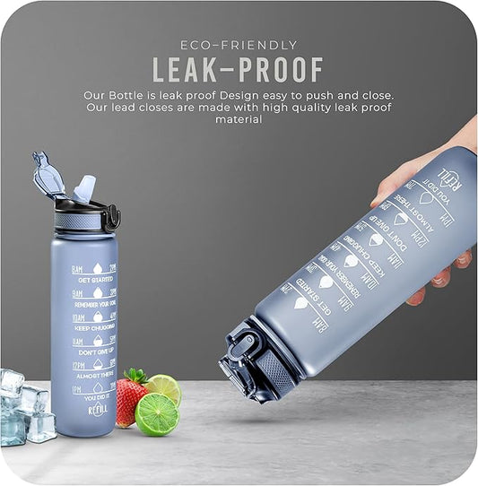 K-MART Sports Water Bottle with Straw and Time Marking, and 32OZ Capacity - Motivational and Eco-Friendly BPA-Free Bottle for Running, Gym, Yoga, Outdoors,